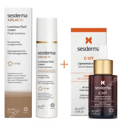 Sesderma Azelac RU Luminous Fluid Cream + C-VIT Liposomal Serum ZESTAW Emulsja rozświetlająca SPF 50 50 ml + Serum liposomowe 30 ml