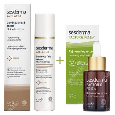 Sesderma Azelac RU Luminous Fluid Cream + Factor G Rejuvenating Serum ZESTAW Emulsja rozświetlająca SPF 50 50 ml + Serum z pęcherzykami lipidowymi 30 ml