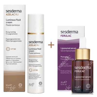 Sesderma Azelac RU Luminous Fluid Cream + Ferulac Liposomal Serum ZESTAW Emulsja rozświetlająca SPF 50 50 ml + Serum liposomowe 30 ml