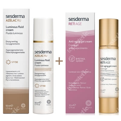 Sesderma Azelac RU Luminous Fluid Cream + Reti Age Anti-Aging Gel Cream ZESTAW Emulsja rozświetlająca SPF 50 50 ml + Krem-żel przeciwstarzeniowy 50 ml