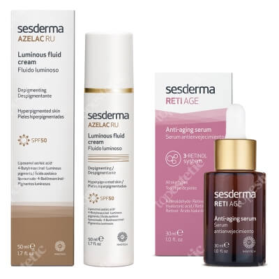 Sesderma Azelac RU Luminous Fluid Cream + Reti Age Serum ZESTAW Emulsja rozświetlająca SPF 50 50 ml + Serum przeciwzmarszczkowe 30 ml