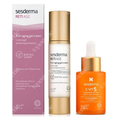 Sesderma C-VIT 5 Liposomal Serum + Reti Age Anti-Aging Gel Cream ZESTAW Serum do twarzy z witaminą C 30 ml + Krem-żel przeciwstarzeniowy 50 ml