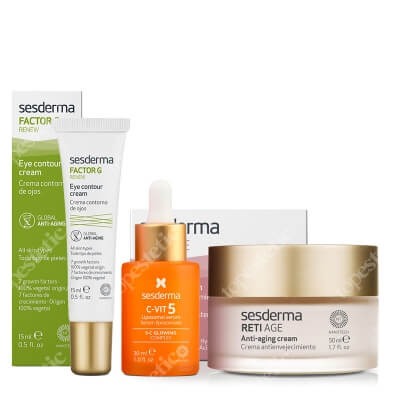 Sesderma C-VIT 5 Liposomal Serum + Reti Age Cream Anti Aging + Eye Contour Gel Factor G ZESTAW Serum do twarzy z witaminą C 30 ml + Krem przeciwzmarszczkowy 50 ml + Krem pod oczy 15 ml