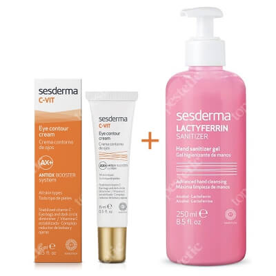 Sesderma C-VIT Eye Contour Cream + Lactyferrin Hand Sanitizer Gel ZESTAW Krem pod oczy 15 ml + Żel do dezynfekcji rąk 250 ml