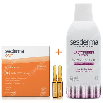 Sesderma C-VIT Intensive Serum + Lactyferrin Mouth Wash ZESTAW Intensywne Serum 12% Ampułki 5 x 2 ml + Płyn do płukania ust 500 ml