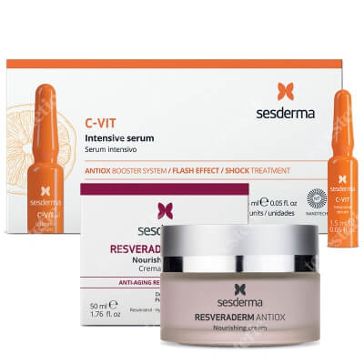 Sesderma C-VIT Intensive Serum + Resveraderm Facial Cream ZESTAW Intensywne Serum 12% Ampułki 10 x 1,5 ml + Krem przeciwstarzeniowy 50 ml