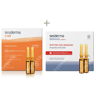 Sesderma C-VIT Intensive Serum + Seskavel Anti-Hair Loss Ampoules ZESTAW Intensywne Serum 12% Ampułki 5 x 2 ml + Ampułki przeciw wypadaniu włosów 12x8 ml