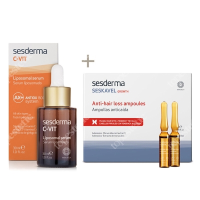 Sesderma C-VIT Liposomal Serum + Seskavel Anti-Hair Loss Ampoules ZESTAW Serum liposomowe 30 ml + Ampułki przeciw wypadaniu włosów 12x8 ml