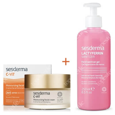 Sesderma C-VIT Moisturizing Facial Cream + Lactyferrin Hand Sanitizer Gel ZESTAW Krem nawilżający 50 ml + Żel do dezynfekcji rąk 250 ml