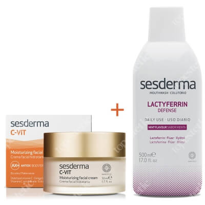 Sesderma C-VIT Moisturizing Facial Cream + Lactyferrin Mouth Wash ZESTAW Krem nawilżający 50 ml + Płyn do płukania ust 500 ml