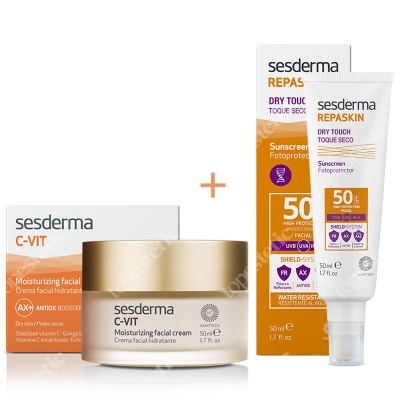 Sesderma C-VIT Moisturizing Facial Cream + Repaskin Dry Touch SPF 50 ZESTAW Krem nawilżający 50 ml + Krem ochronny SPF50 50 ml