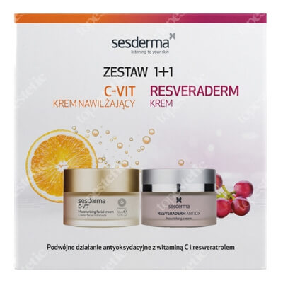 Sesderma C-VIT Moisturizing Facial Cream + Resveraderm Facial Cream ZESTAW Krem nawilżający 50 ml + Krem przeciwstarzeniowy 50 ml Kartonik