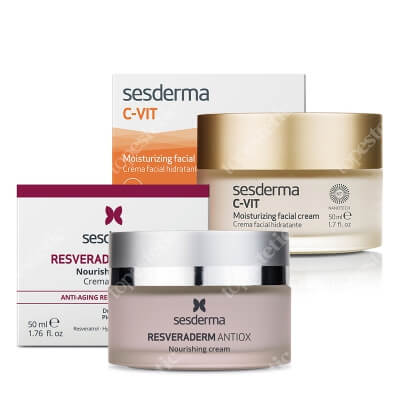 Sesderma C-VIT Moisturizing Facial Cream + Resveraderm Facial Cream ZESTAW Krem nawilżający 50 ml + Krem przeciwstarzeniowy 50 ml