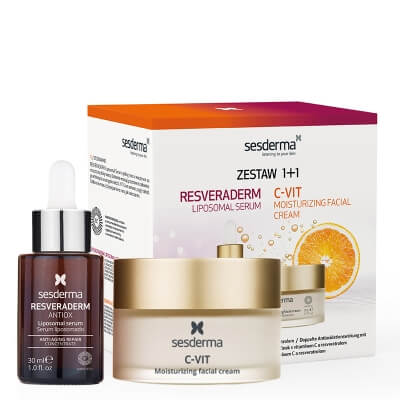 Sesderma C-VIT Moisturizing Facial Cream + Resveraderm Liposomal Serum Kartonik ZESTAW Krem nawilżający 50 ml + Serum liposomowe 30 ml