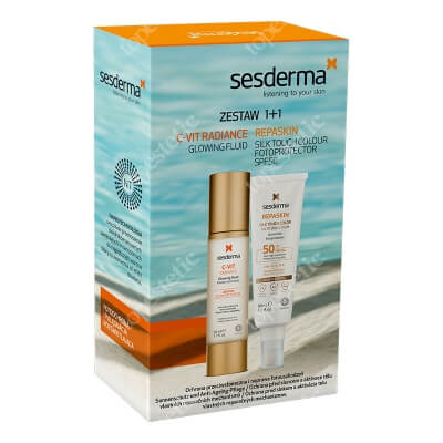 Sesderma C-VIT Radiance + Repaskin Silk Touch Color SPF 50 ZESTAW Krem rozświetlający 50 ml + Koloryzujący krem zapewniający wysoką ochronę przeciwsłoneczną 50 ml