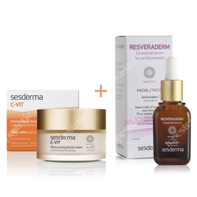 Sesderma C-VIT + Resveraderm ZESTAW Krem nawilżający 50 ml + Serum przeciwstarzeniowe 30 ml