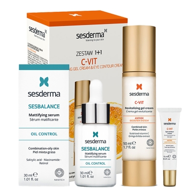 Sesderma C-VIT Revitalizing Gel Cream + C-VIT Eye Contour Cream + Sesbalance Mattifying Serum ZESTAW ZESTAW Krem - żel do cery tłustej 50 ml + Krem pod oczy 15 ml + Kartonik + Serum matujące, regulujące wydzielanie sebum z retinolem 30 m