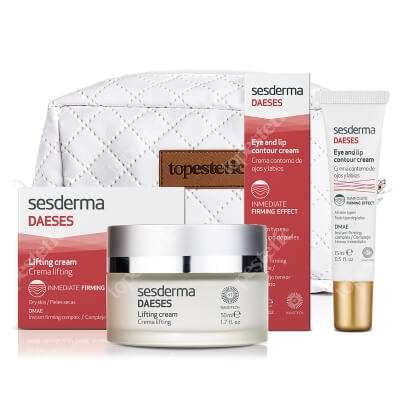 Sesderma Daeses Lifting Cream + Daeses Eye and Lip Contour Cream + Kosmetyczka ZESTAW Krem liftingujący 50 ml + Krem kontur oczu i ust 15 ml + Biała, pikowana