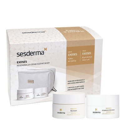 Sesderma Exoses Cream + Exoses Eye and Lip Contour ZESTAW Krem z egzosomami dla skóry mieszanej i suchej 50 ml + Krem przeciwstarzeniowy kontur oczu i ust 30 ml + Kosmetyczka