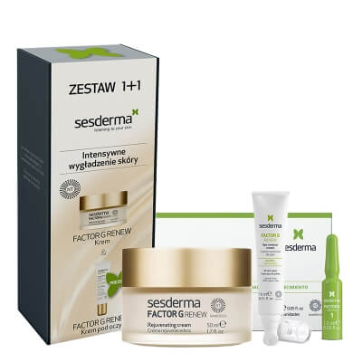 Sesderma Factor G - Rejuvenating Cream + Factor G Eye Contour Gel + Factor G Biostimulating Ampoules ZESTAW ZESTAW Regenerujący krem przeciwstarzeniowy 50 ml + Przeciwstarzeniowy krem pod oczy 15 ml, Kartonik + Ampułki biostymulujące 7 x 1,5ml