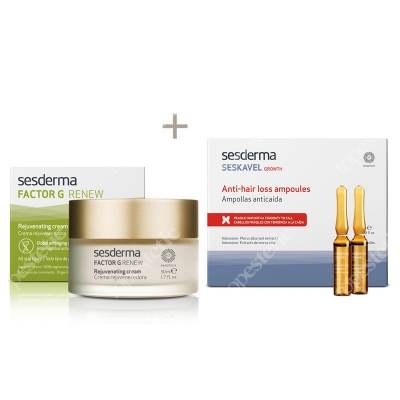Sesderma Factor G - Rejuvenating Cream + Seskavel Anti-Hair Loss Ampoules ZESTAW Regenerujący krem przeciwstarzeniowy 50 ml + Ampułki przeciw wypadaniu włosów 12x8 ml