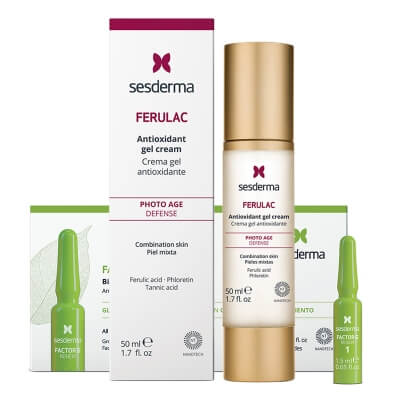 Sesderma Ferulac Cream - Gel + Factor G Biostimulating Ampoules ZESTAW Antyoksydacyjny krem - żel do twarzy z kwasem ferulowym 50 ml + Ampułki biostymulujące 7 x 1,5ml