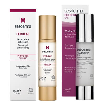 Sesderma Ferulac Cream - Gel + Fillderma One ZESTAW Antyoksydacyjny krem - żel do twarzy z kwasem ferulowym 50 ml + Krem wypełniający zmarszczki 50 ml