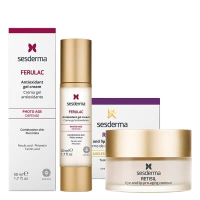 Sesderma Ferulac Cream - Gel + Retisil Eye and Lip Pro-Aging Contour ZESTAW Antyoksydacyjny krem - żel do twarzy z kwasem ferulowym 50 ml + Krem do intensywnej pielęgnacji konturu oczu i ust 30 ml