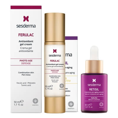 Sesderma Ferulac Cream - Gel + Retisil Intensive Pro-Aging Serum ZESTAW Antyoksydacyjny krem - żel do twarzy z kwasem ferulowym 50 ml + Intensywne serum ujędrniające 30 ml