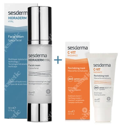 Sesderma Hidraderm Hyal + C-VIT Radiance ZESTAW Krem do twarzy 50 ml + Rewitalizująca maska 30 ml