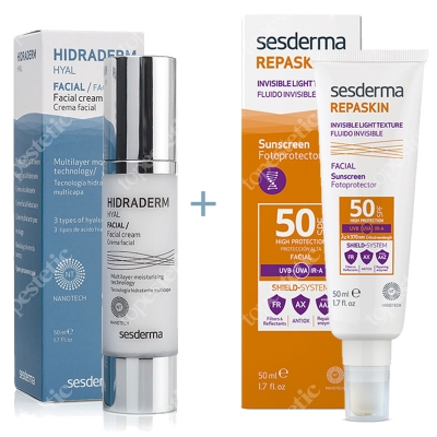 Sesderma Hidraderm Hyal + Repaskin Fluido Invisible ZESTAW Krem do twarzy 50 ml + Krem-Żel SPF50 50 ml