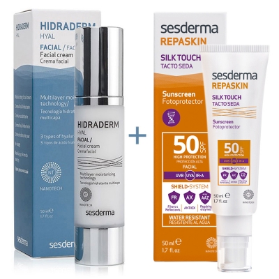 Sesderma Hidraderm Hyal + Repaskin Silk Touch SPF 50 ZESTAW Krem do twarzy 50 ml + Krem liposomowy SPF 50 50 ml