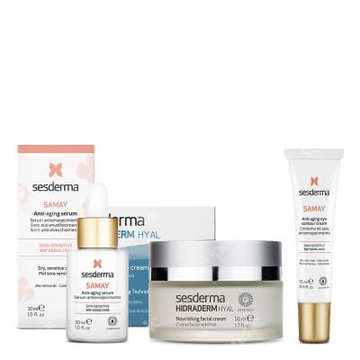 Sesderma Hidraderm HYAL + Samay Anti Aging Eye Contour Cream + Samay Anti Aging Serum ZESTAW Odżywczy krem do twarzy 50 ml + Krem kontur oczu przeciwstarzeniowy 15 ml + Serum przeciwstarzeniowe 30 ml