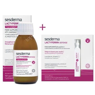 Sesderma Lactyferrin Food Supplement + Lactyferrin Food Supplement With Sweetener ZESTAW Suplement diety 250 ml + Ampułki 10 x 10 ml