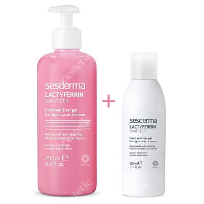 Sesderma Lactyferrin Hand Sanitizer Gel + Lactyferrin Hand Sanitizer Gel ZESTAW Żel do dezynfekcji rąk 250 ml + Żel do dezynfekcji rąk 80 ml