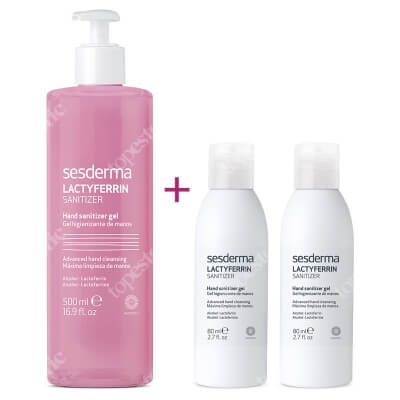 Sesderma Lactyferrin Hand Sanitizer Gel ZESTAW Żel do dezynfekcji rąk 500 ml + 2 x Żel do dezynfekcji rąk 80 ml