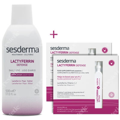 Sesderma Lactyferrin Mouth Wash + Lactyferrin Food Supplement With Sweetener ZESTAW Płyn do płukania ust 500 ml + 2 x Ampułki 10 x 10 ml