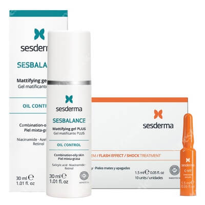 Sesderma Mattifying Gel Plus + C-VIT Intensive Serum ZESTAW Żel matujący na noc 30 ml + Intensywne Serum 12% Ampułki 10 x 1,5 ml