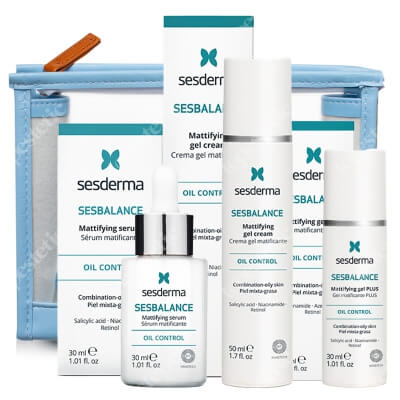 Sesderma Mattifying Set ZESTAW Serum matujące, regulujące wydzielanie sebum z retinolem 30 ml + Krem - żel matujący 50 ml + Żel matujący na noc 30 ml