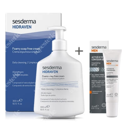 Sesderma MEN N9 Active Eye Contour Gel + Hidraven ZESTAW Żel pod oczy dla mężczyzn 15 ml + Pienisty krem 300 ml