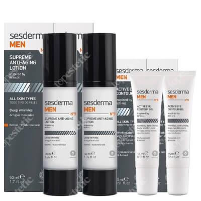 Sesderma MEN N9 Supreme Anti-Aging Lotion 2 za 1 + MEN N9 Active Eye Contour Gel 2 za 1 ZESTAW Krem przeciwzmarszczkowy do twarzy dla mężczyzn 50 ml x 2 + Żel pod oczy dla mężczyzn 15 ml x 2