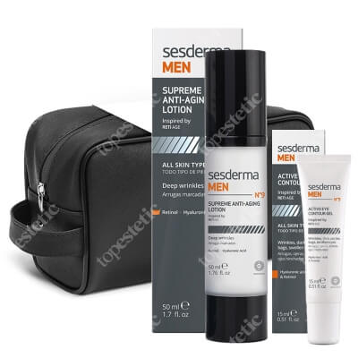 Sesderma MEN N9 Supreme Anti-Aging Lotion + Active Eye Contour Gel ZESTAW Krem przeciwzmarszczkowy do twarzy 50 ml + Żel pod oczy 15 ml + Kosmetyczka Sesderma