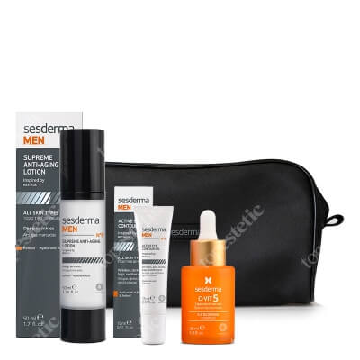 Sesderma Men's Set ZESTAW Krem przeciwzmarszczkowy do twarzy dla mężczyzn 50 ml + Żel pod oczy 15 ml + Serum do twarzy z witaminą C 30 ml + Kosmetyczka 1 szt