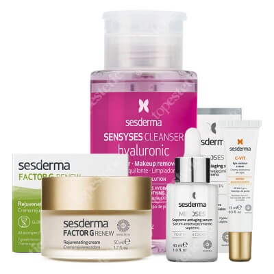 Sesderma Mesoses Serum + Factor G - Rejuvenating Cream + C-VIT Eye Contour Cream + Sensyses Hyaluronic ZESTAW Serum liposomowe 30 ml + Regenerujący krem przeciwstarzeniowy 50 ml + Krem pod oczy 15 ml + Płyn oczyszczający, liposomowy 200 ml