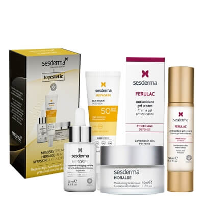 Sesderma Mesoses Serum + Hidraloe Creme + Repaskin Silk Touch + Ferulac Cream - Gel ZESTAW Serum 30 ml + Krem nawilżający 50 ml + Emulsja SPF 50+, 50 ml + Antyoksydacyjny krem - żel 50 ml