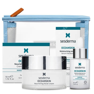 Sesderma Oceanskin Moisturizing Serum + Oceanskin Nourishing Facial Cream + Kosmetyczka Topestetic ZESTAW Serum nawilżające 30 ml + Krem odżywczy 50 ml + Przezroczysta 1 szt