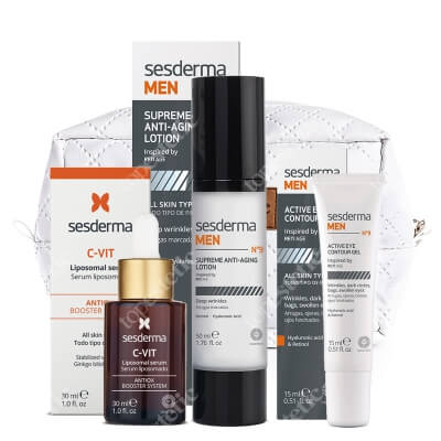 Sesderma Pielęgnacja dla Mężczyzn ZESTAW Żel pod oczy dla mężczyzn 15 ml + Krem przeciwzmarszczkowy do twarzy dla mężczyzn 50 ml + Serum liposomowe 30 ml + Kosmetyczka 1 szt