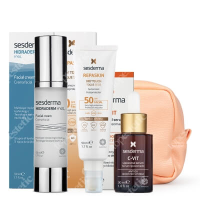 Sesderma Pielęgnacja Nawilżająca ZESTAW Krem do twarzy 50 ml + Serum liposomowe 30 ml + Krem ochronny SPF50, 50 ml + Kosmetyczka pomarańczowa 1 szt