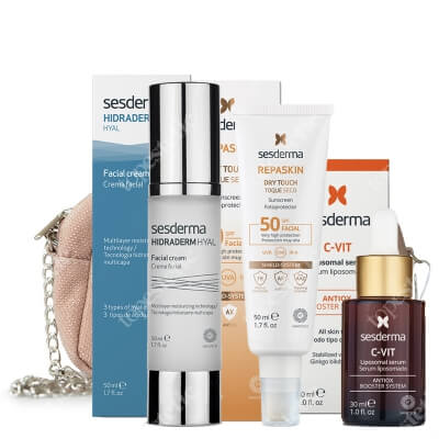 Sesderma Pielęgnacja Nawilżająca ZESTAW Krem do twarzy 50 ml + Serum liposomowe 30 ml + Krem ochronny SPF50, 50 ml + Kosmetyczka 1 szt