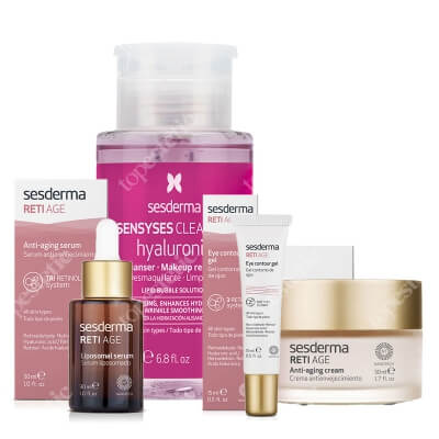 Sesderma Pielęgnacja Przeciwsmarszczkowa Reti - Age ZESTAW Krem przeciwzmarszczkowy 50 ml + Serum przeciwzmarszczkowe 30 ml + Żel kontur oczu 15 ml + Płyn oczyszczający, liposomowy 200 ml